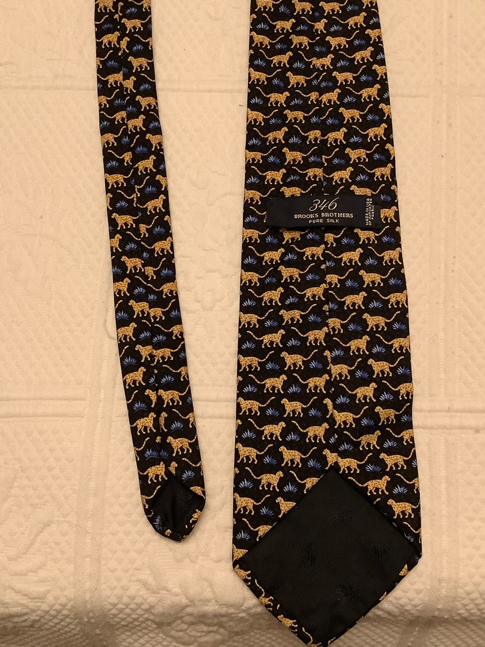 Brooks Brothers Black Silk Tie with Gold Leopard Motif